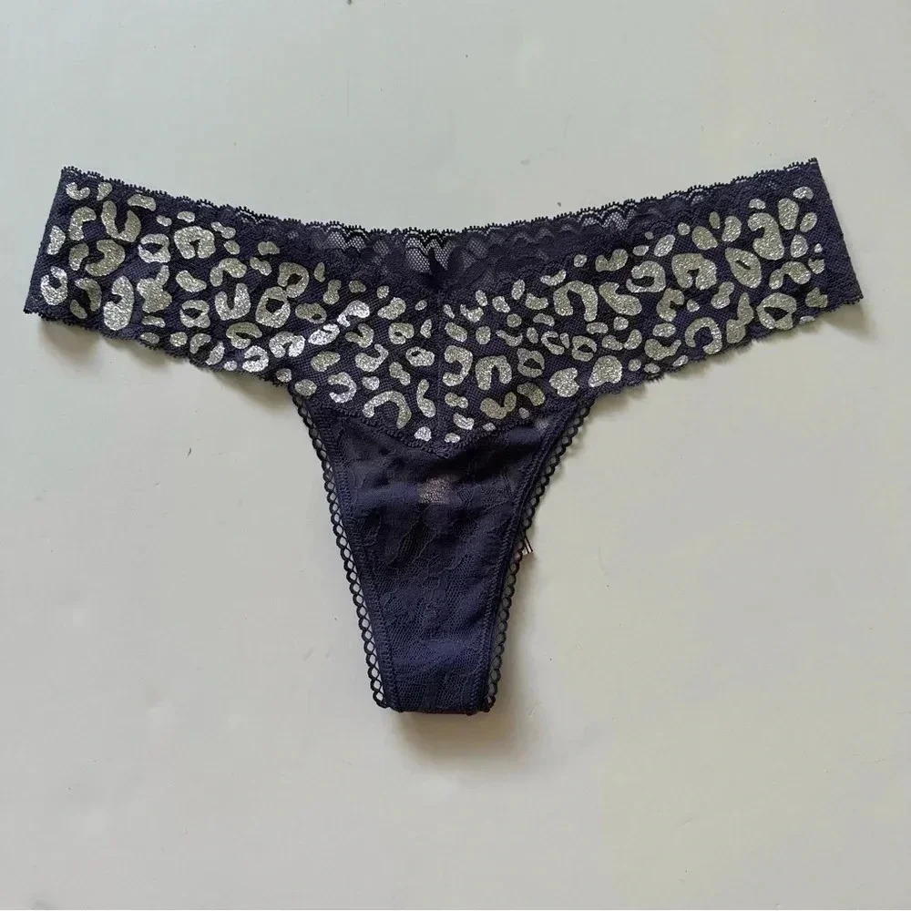 Victorias Secret‎ Purple Lace Animal Print Thong Small